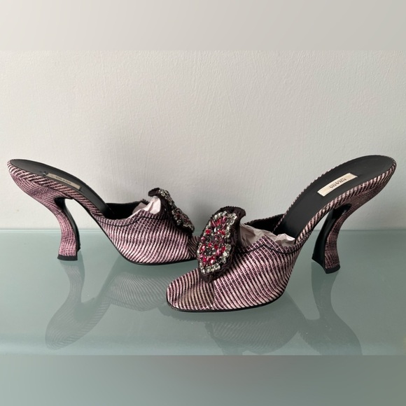 Vintage Prada Embellished Jeweled Night Out Slip On Heels Size 37.5 / US 7.5 - Picture 3 of 9